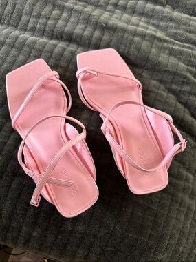 Open edit Square-Toe Pink Strappy Sandals